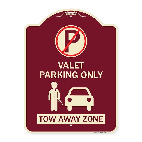 Valet Parking Tow Away Zone W/ Car Graphic Heavy-Gauge Aluminum Sign, 24" x 18", BU-1824-22761